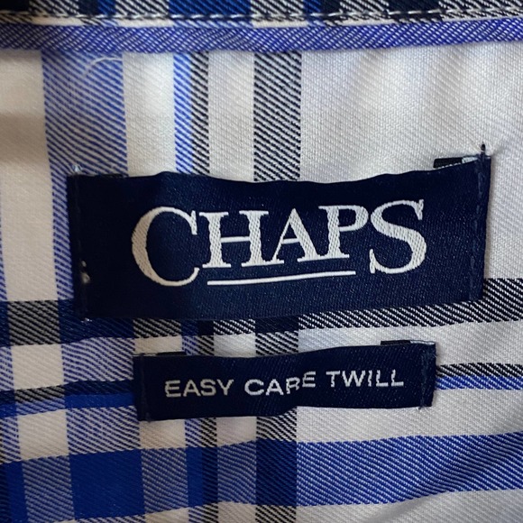 Chaps Blue & White Long Sleeve Button Up Shirt Men's Small EASY CARE TWILL - Picture 6 of 6